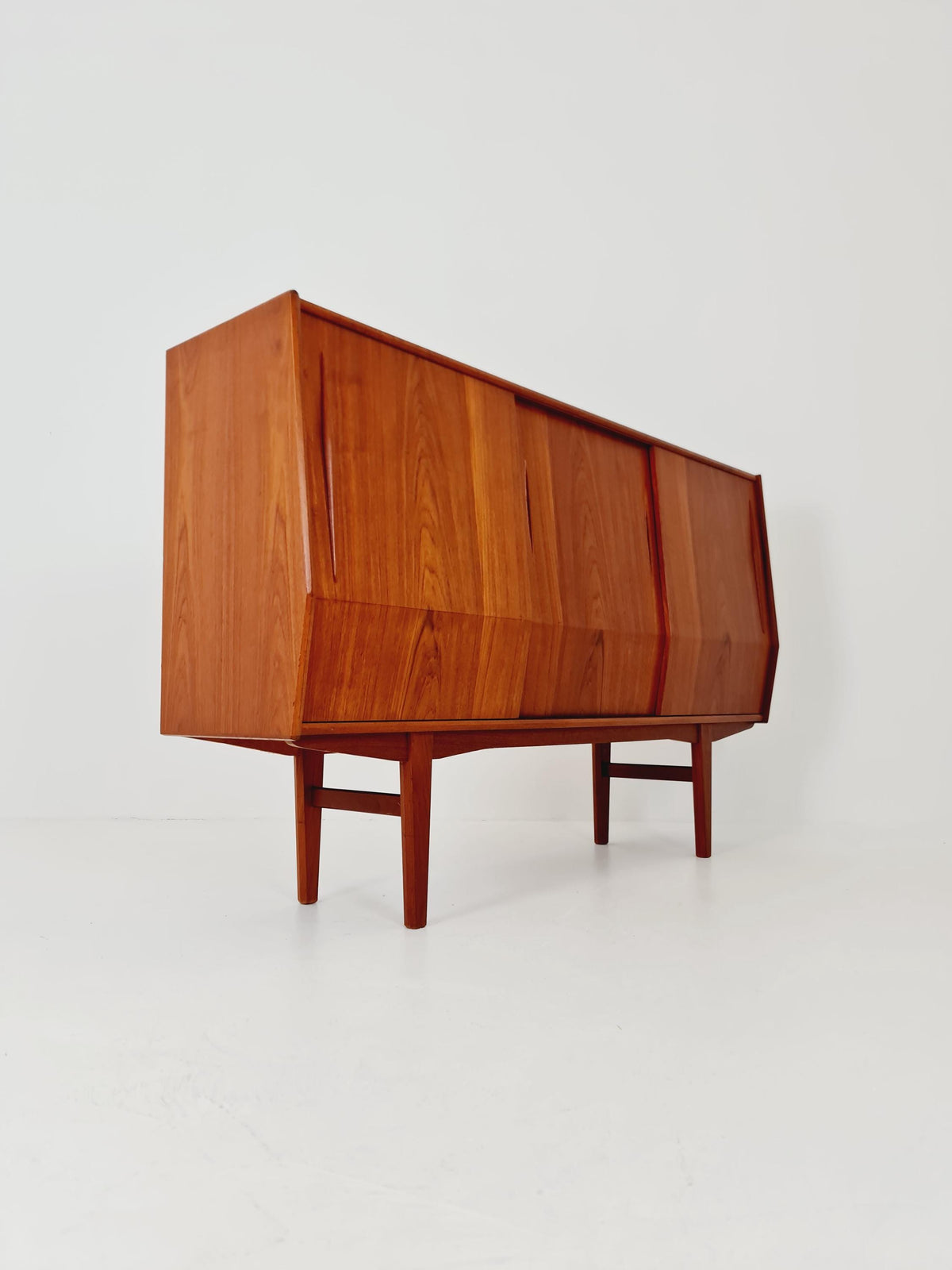 Mid-Century Modern Teak Highboard with Curved Bow-Front Profile | Danish Modern Credenza1960s