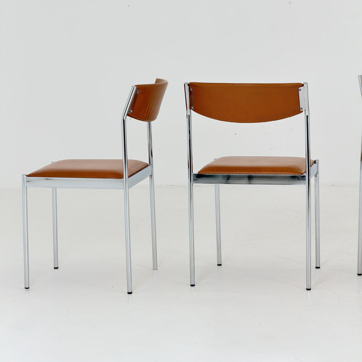Set of 4 Mid Century Bauhaus Dining Chairs, Cognac Leather & Chrome, German 1980s,