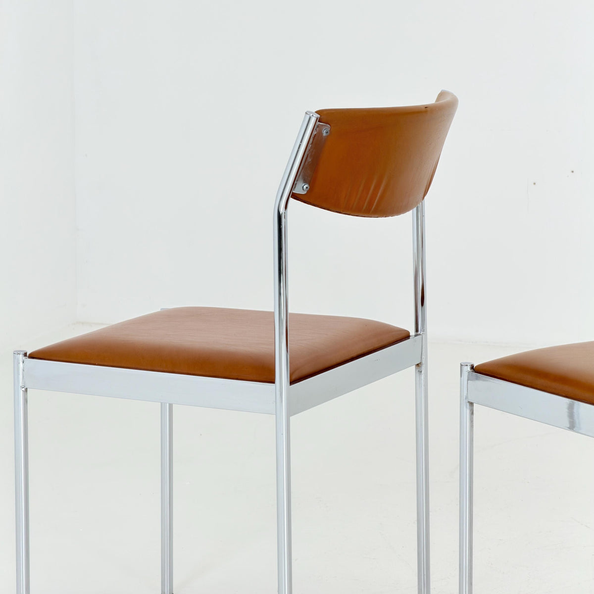 Set of 4 Mid Century Bauhaus Dining Chairs, Cognac Leather & Chrome, German 1980s,