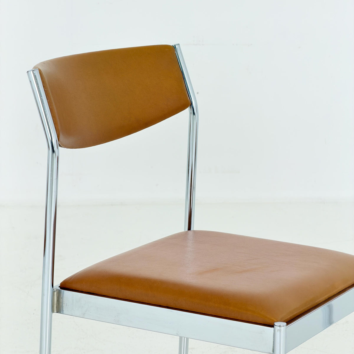 Set of 4 Mid Century Bauhaus Dining Chairs, Cognac Leather & Chrome, German 1980s,