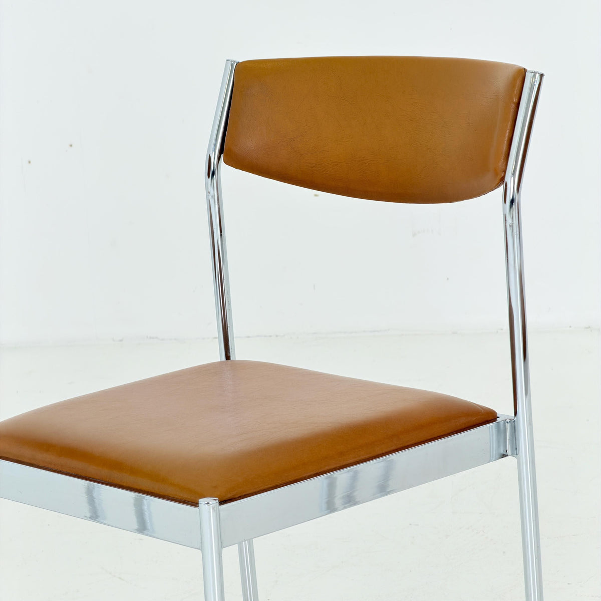 Set of 4 Mid Century Bauhaus Dining Chairs, Cognac Leather & Chrome, German 1980s,