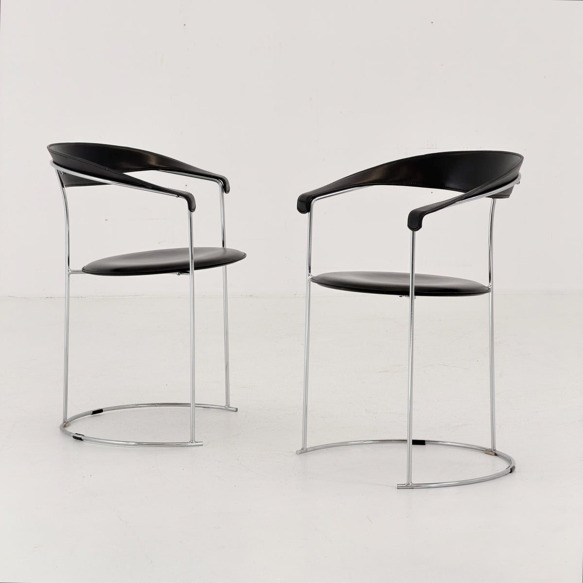 Mid Century Bauhaus Arrben Canasta Armchair | Black Genuine Leather & Chrome | Italian Modernist Chair | 1980s Italy |