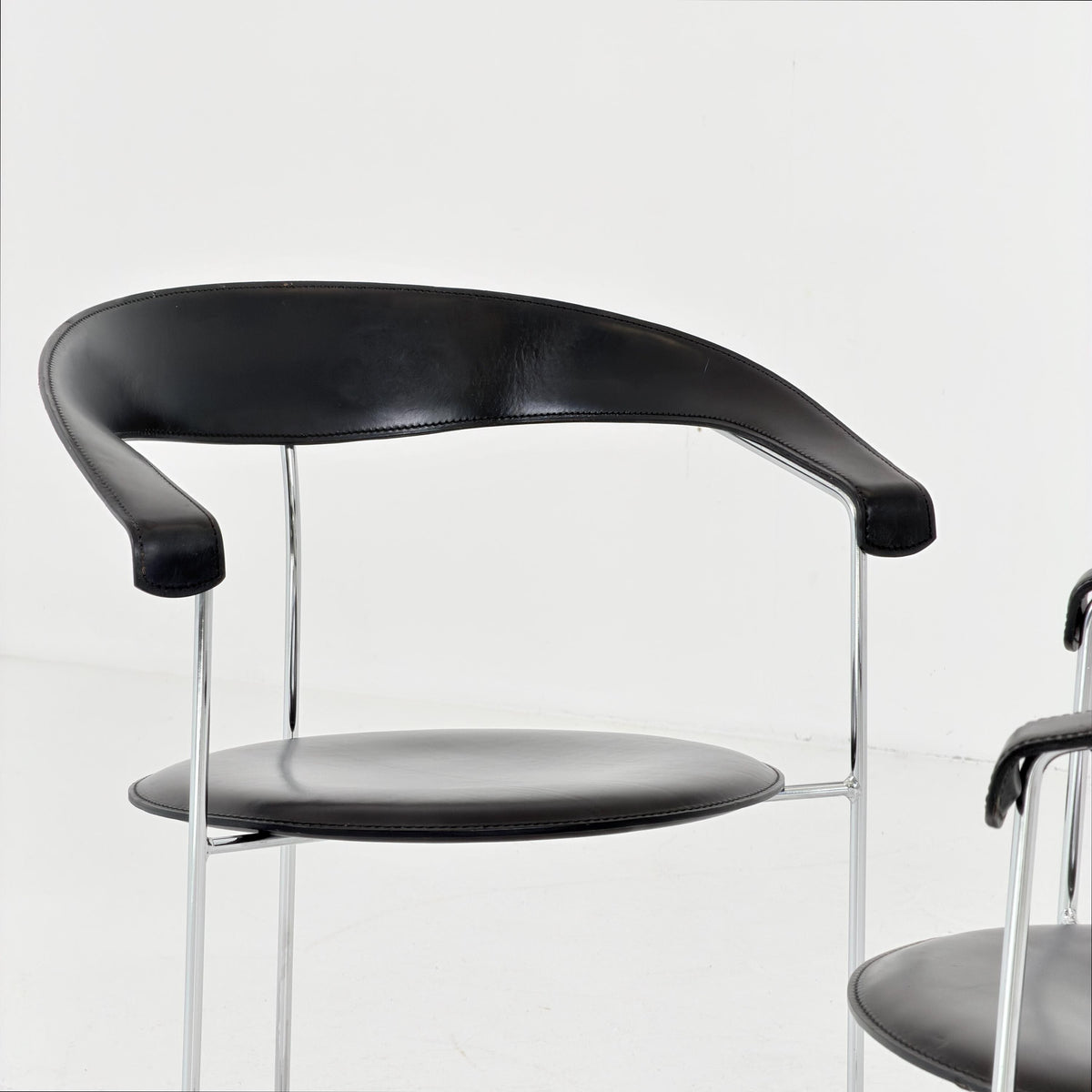 Mid Century Bauhaus Arrben Canasta Armchair | Black Genuine Leather & Chrome | Italian Modernist Chair | 1980s Italy |