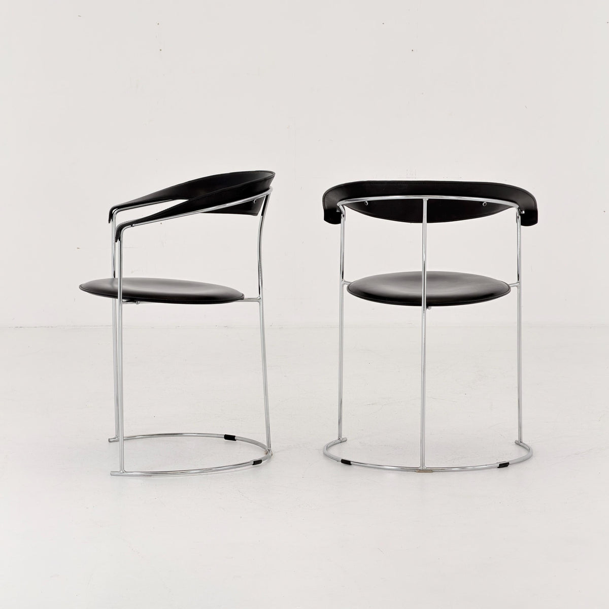 Mid Century Bauhaus Arrben Canasta Armchair | Black Genuine Leather & Chrome | Italian Modernist Chair | 1980s Italy |
