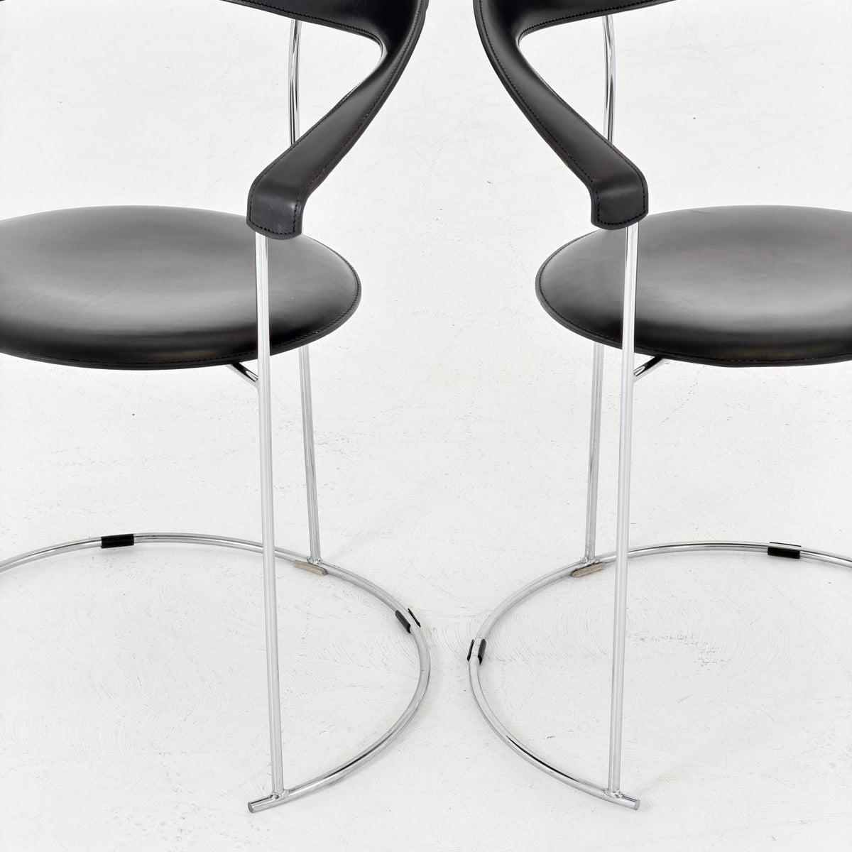 Mid Century Bauhaus Arrben Canasta Armchair | Black Genuine Leather & Chrome | Italian Modernist Chair | 1980s Italy |