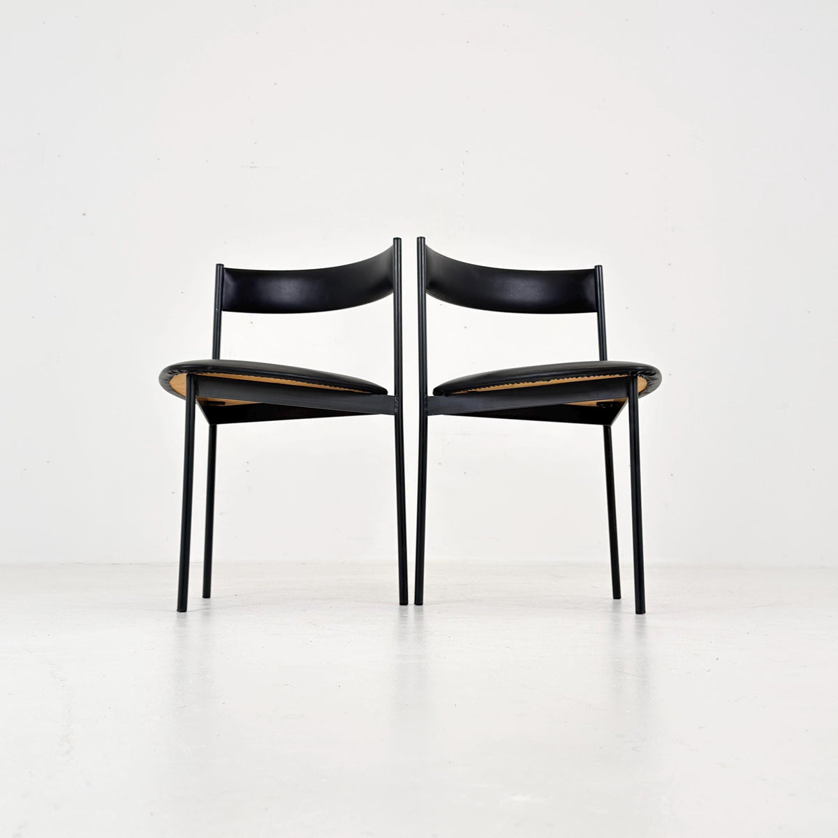 Set of 2 Mid Century Modern Rego Günter Renkel “Twen” Chairs, 1960s German Design, Black Leather & Steel, Stackable