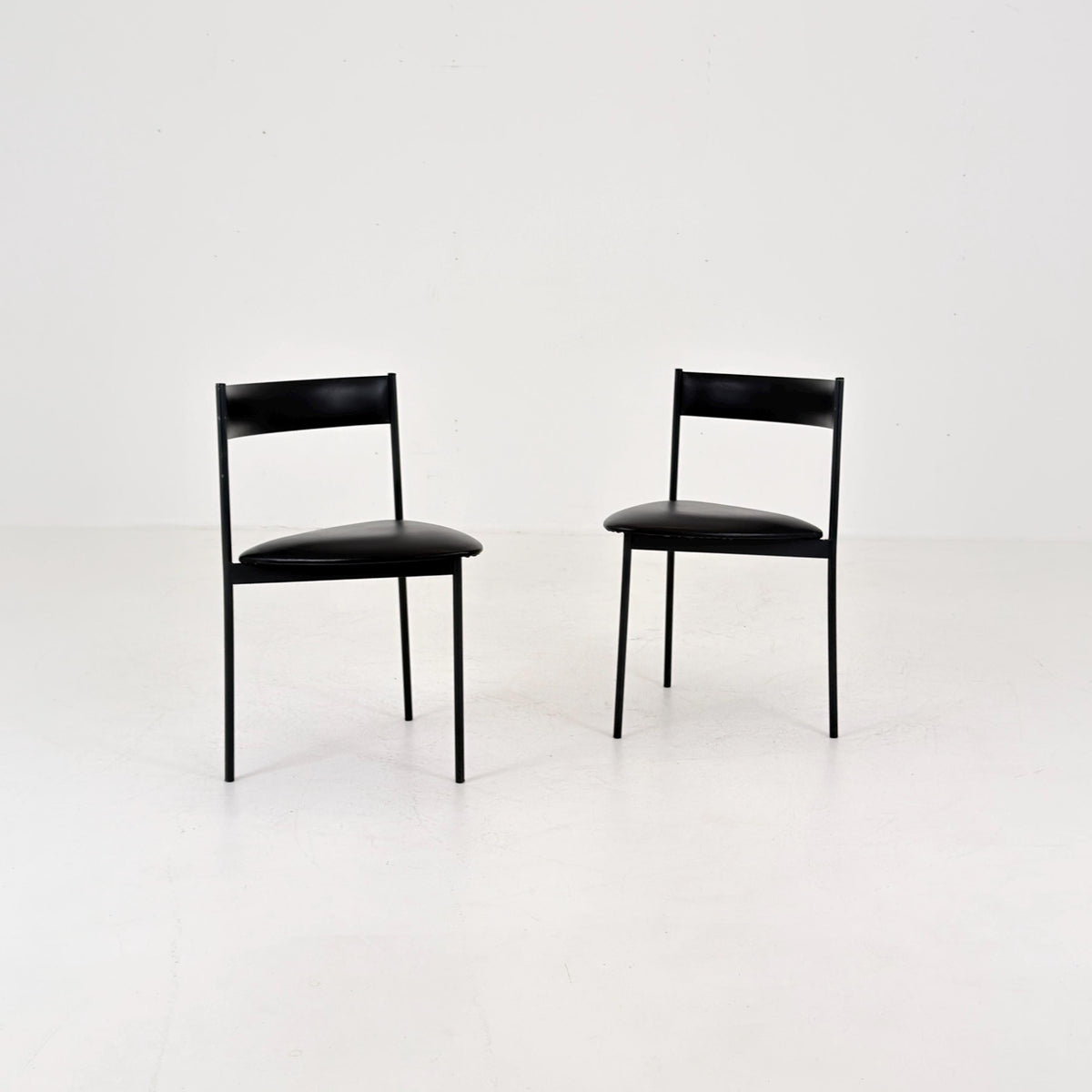Set of 2 Mid Century Modern Rego Günter Renkel “Twen” Chairs, 1960s German Design, Black Leather & Steel, Stackable
