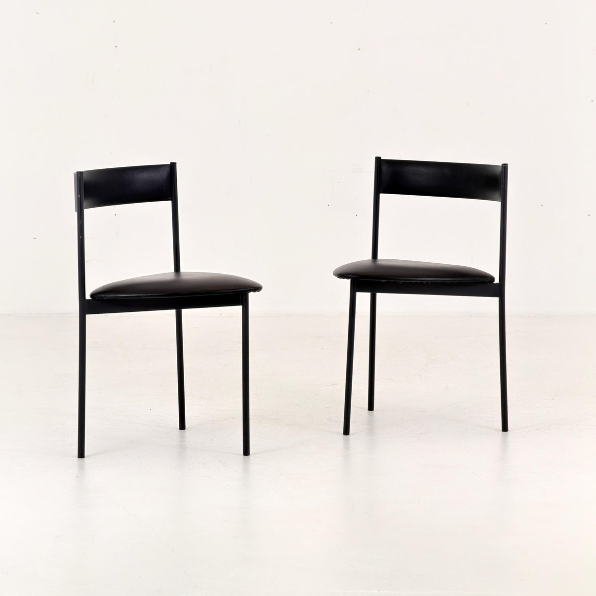 Set of 2 Mid Century Modern Rego Günter Renkel “Twen” Chairs, 1960s German Design, Black Leather & Steel, Stackable