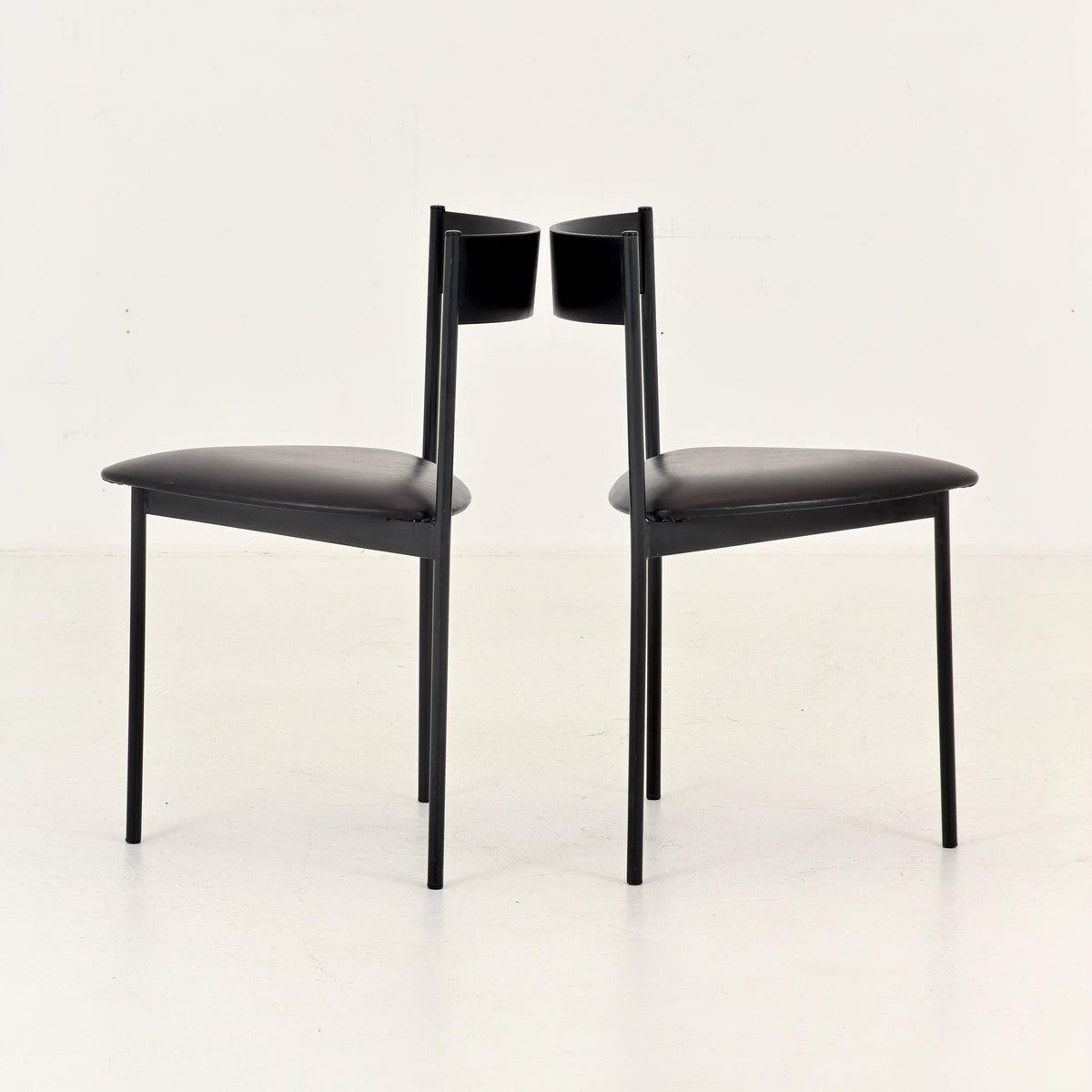 Set of 2 Mid Century Modern Rego Günter Renkel “Twen” Chairs, 1960s German Design, Black Leather & Steel, Stackable
