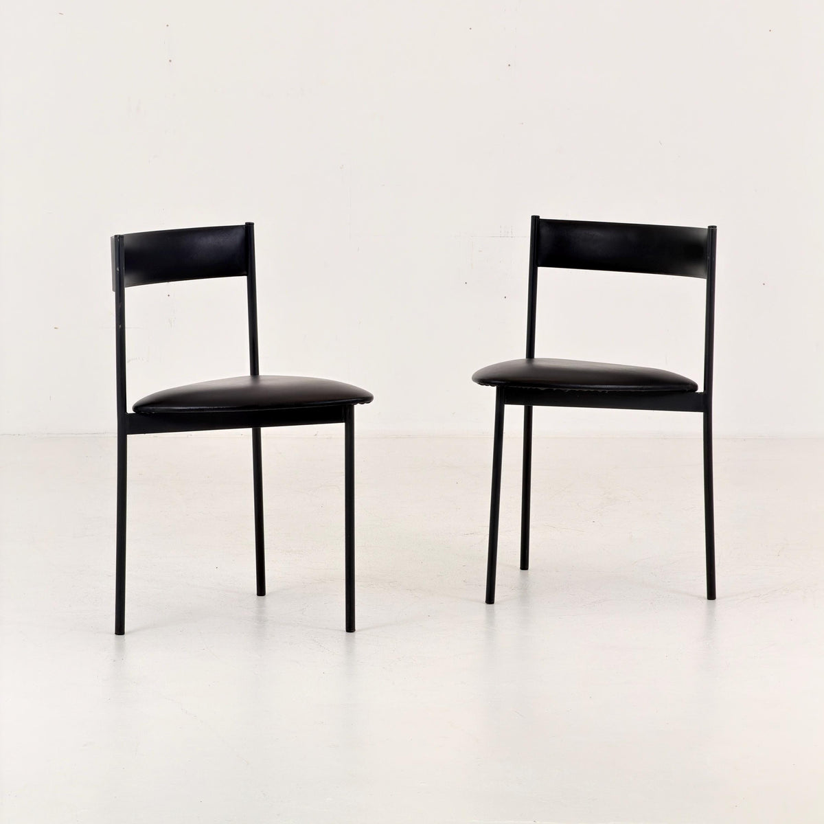 Set of 2 Mid Century Modern Rego Günter Renkel “Twen” Chairs, 1960s German Design, Black Leather & Steel, Stackable
