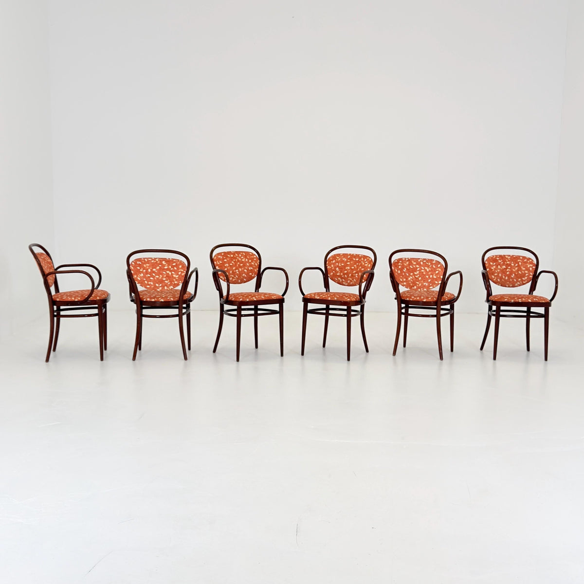 Set of 6 Original Thonet 215 RF Bentwood Armchairs, 1980s Germany, Vintage Coffee House Chairs