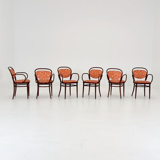 Set of 6 Original Thonet 215 RF Bentwood Armchairs, 1980s Germany, Vintage Coffee House Chairs