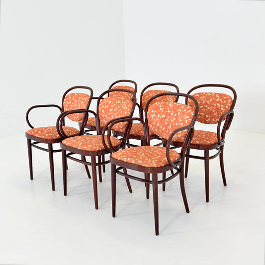 Set of 6 Original Thonet 215 RF Bentwood Armchairs, 1980s Germany, Vintage Coffee House Chairs