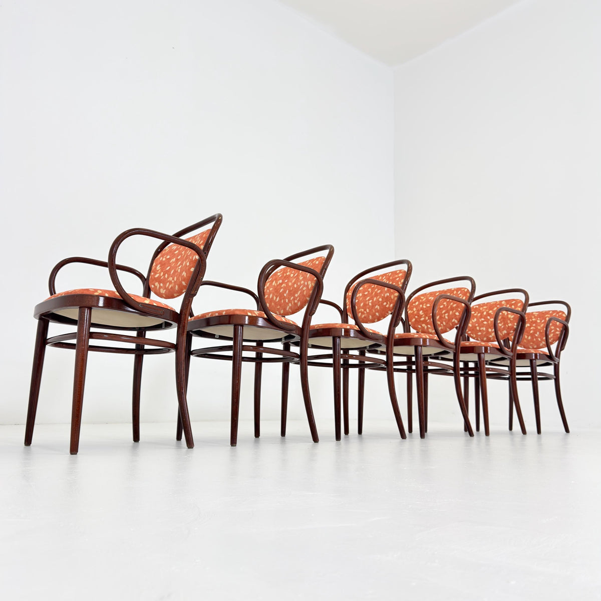 Set of 6 Original Thonet 215 RF Bentwood Armchairs, 1980s Germany, Vintage Coffee House Chairs