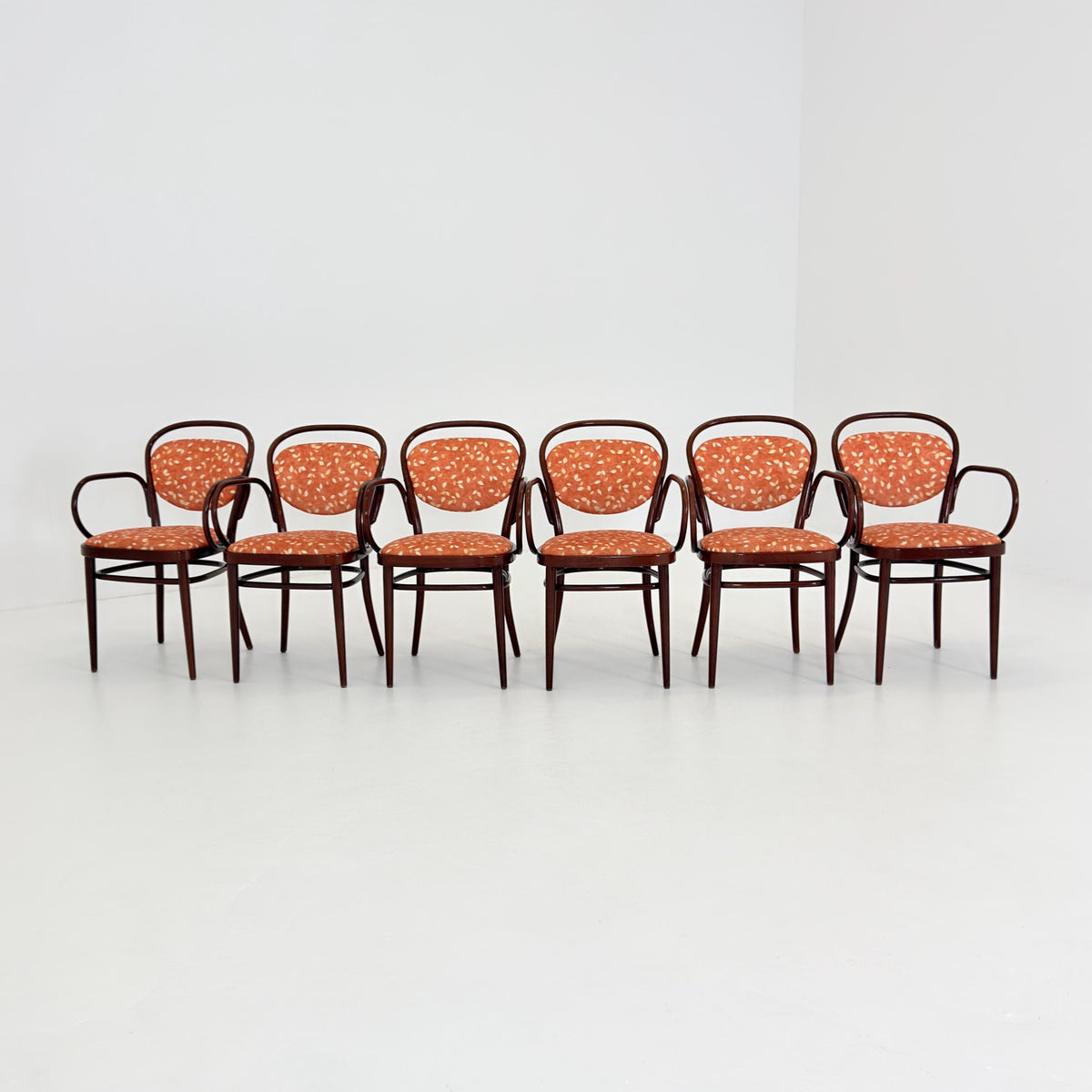 Set of 6 Original Thonet 215 RF Bentwood Armchairs, 1980s Germany, Vintage Coffee House Chairs
