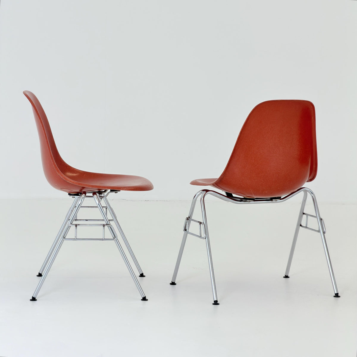 Set of 4 Original Herman Miller Eames DSS Fiberglass Chairs, Coral Orange, 1970s