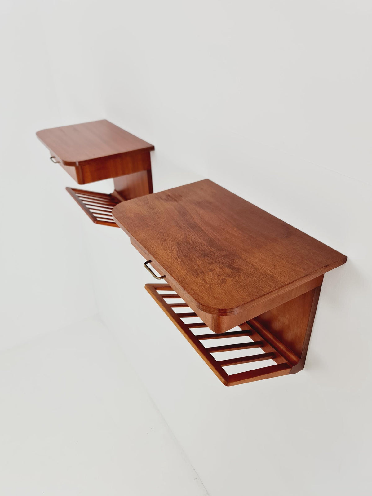 Rare pair of small Danish Mahogany floating nightstands, 1960s