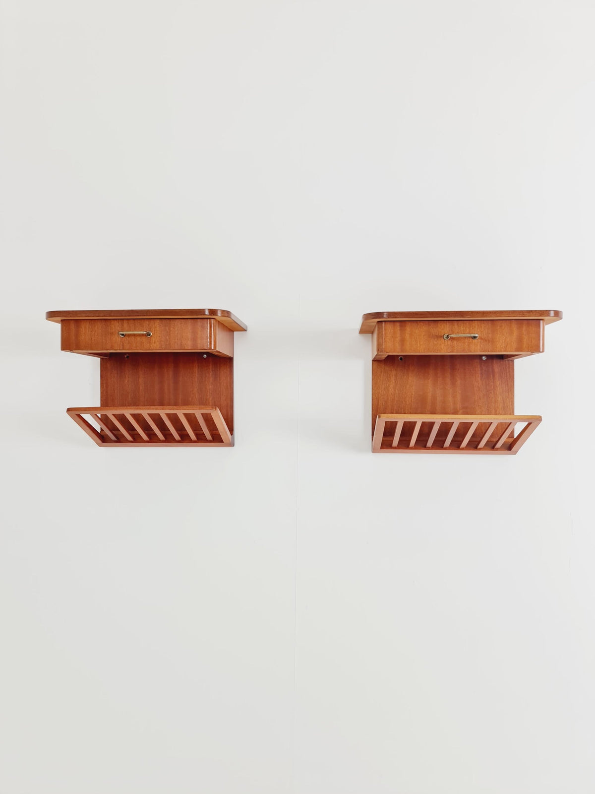Rare pair of small Danish Mahogany floating nightstands, 1960s