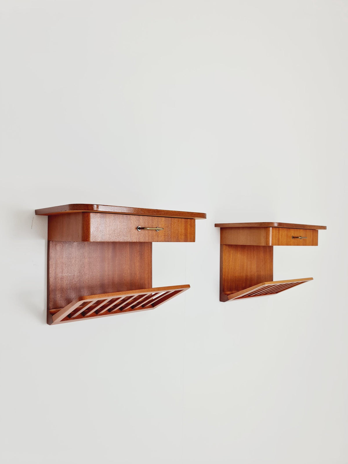 Rare pair of small Danish Mahogany floating nightstands, 1960s