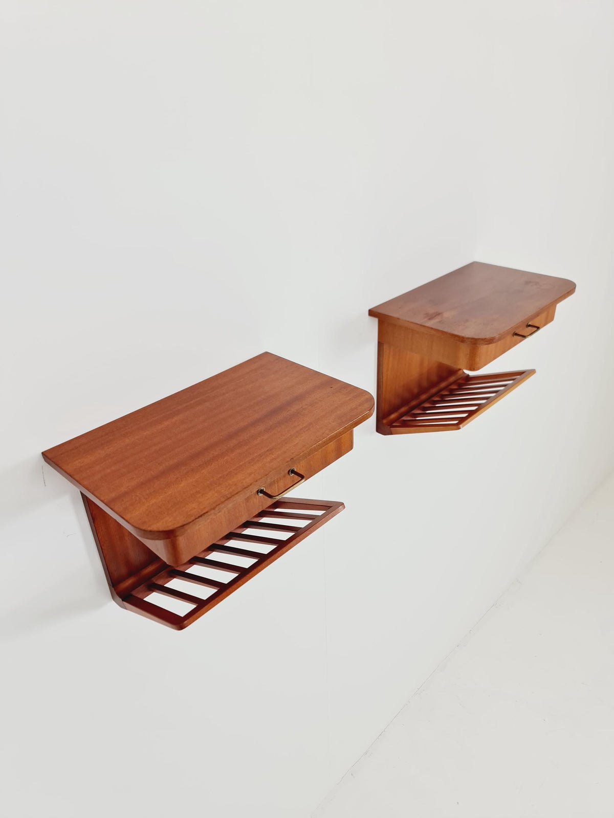 Rare pair of small Danish Mahogany floating nightstands, 1960s