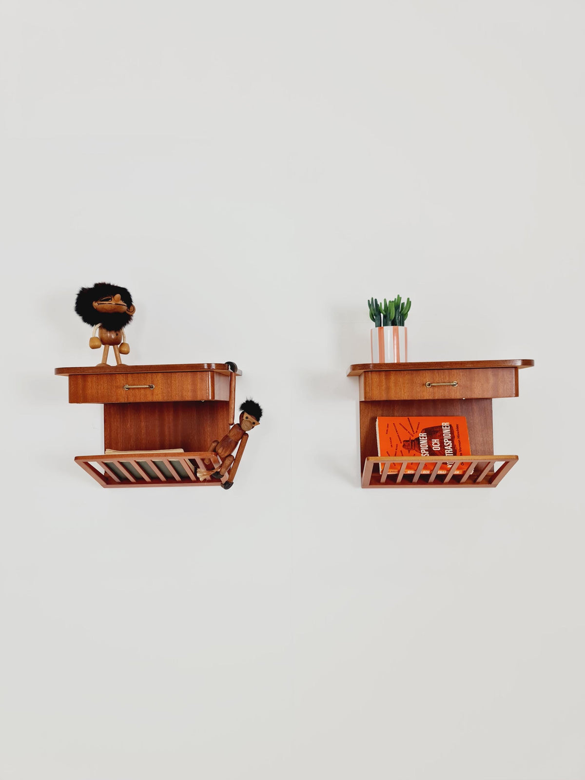 Rare pair of small Danish Mahogany floating nightstands, 1960s