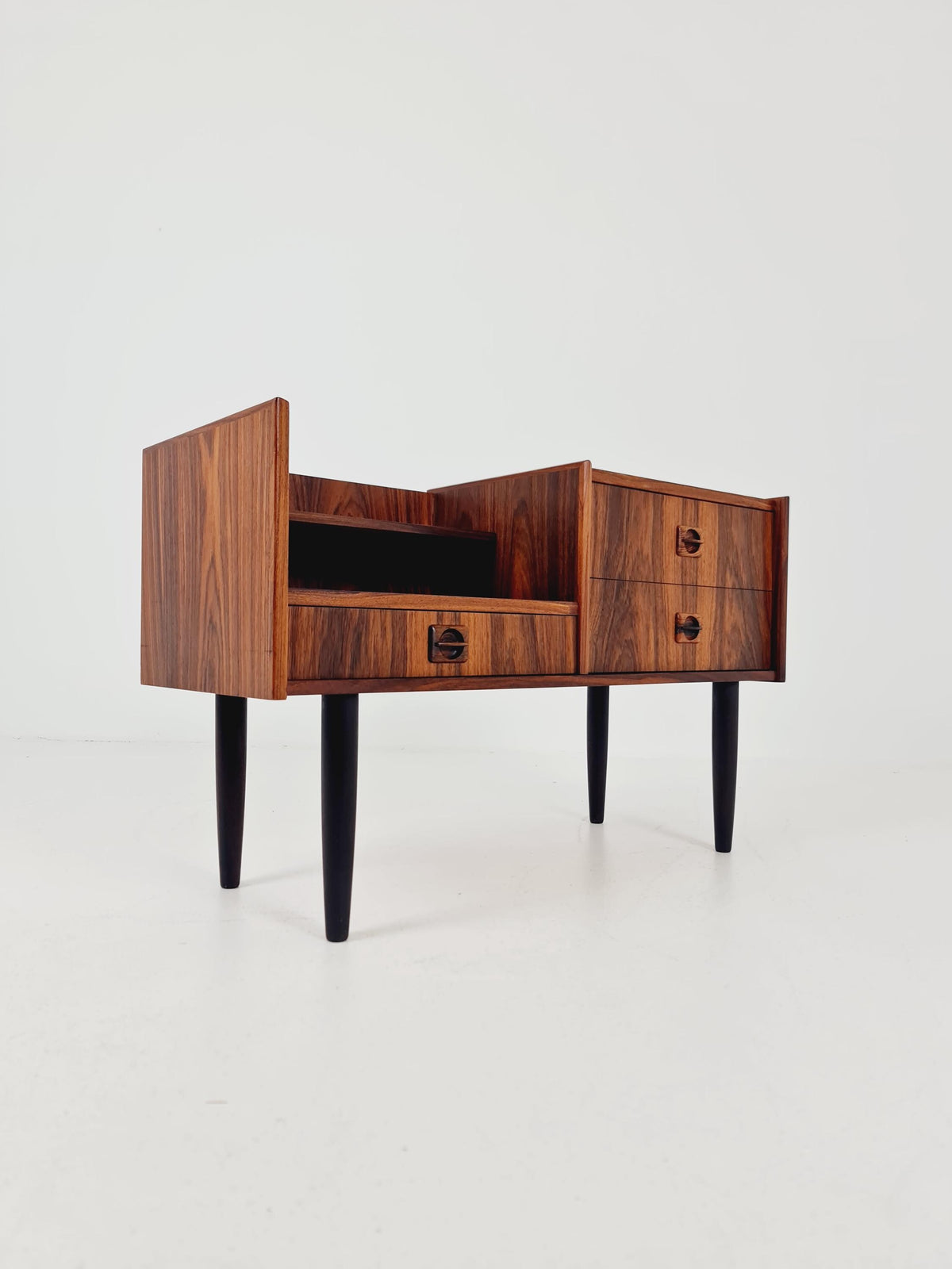 Mid-Century Modern Rosewood Entryway Console Table & Drawer Unit | Danish Design Telephone Bench 1960s