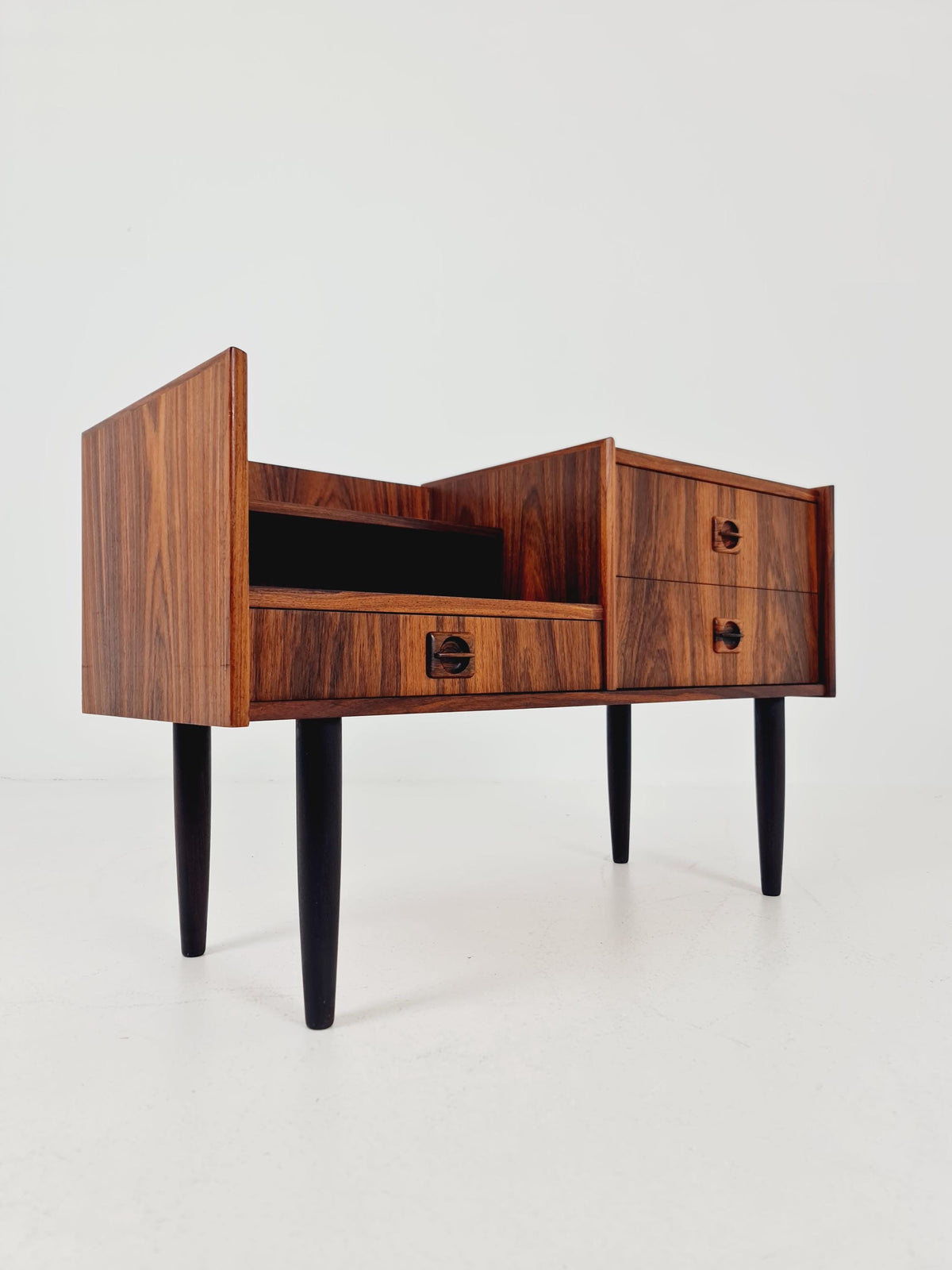 Mid-Century Modern Rosewood Entryway Console Table & Drawer Unit | Danish Design Telephone Bench 1960s
