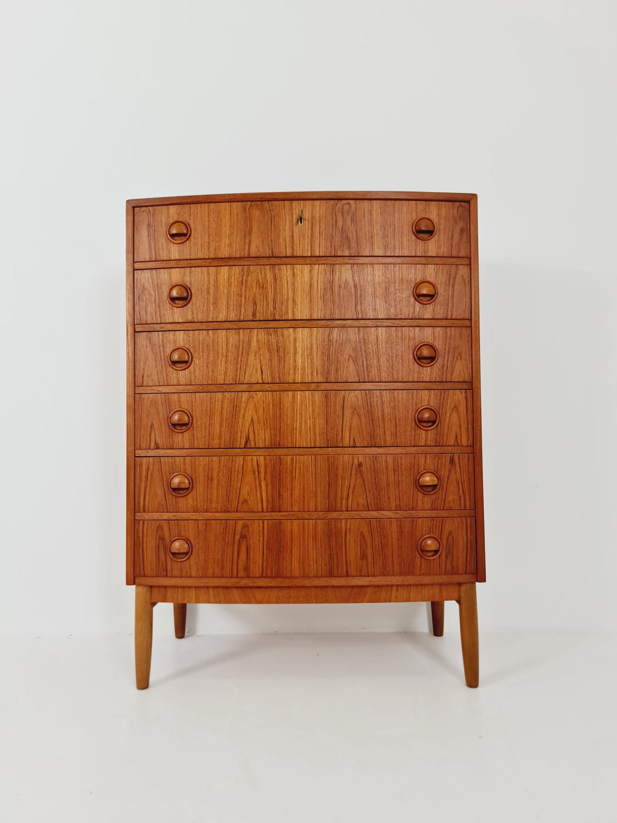 Midcentury danish Curved design chest of drawers tallboy BY Kai Kristiansen ,1960s