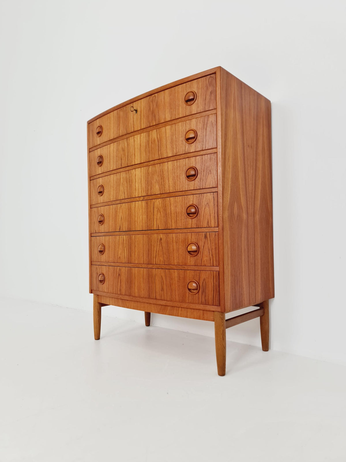 Midcentury danish Curved design chest of drawers tallboy BY Kai Kristiansen ,1960s