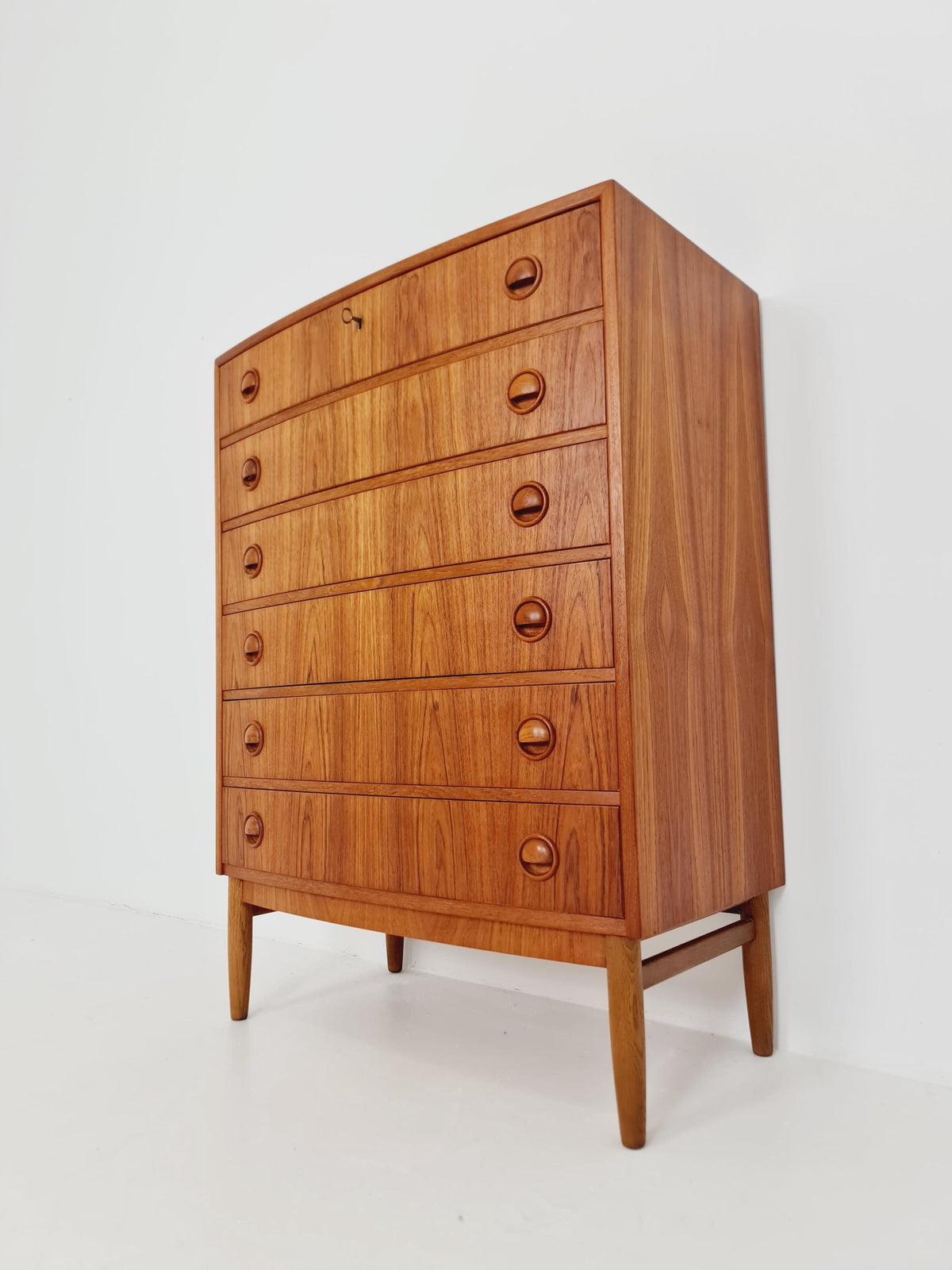 Midcentury danish Curved design chest of drawers tallboy BY Kai Kristiansen ,1960s