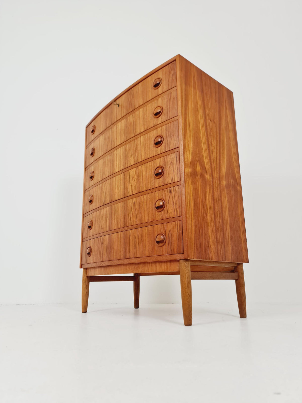 Midcentury danish Curved design chest of drawers tallboy BY Kai Kristiansen ,1960s