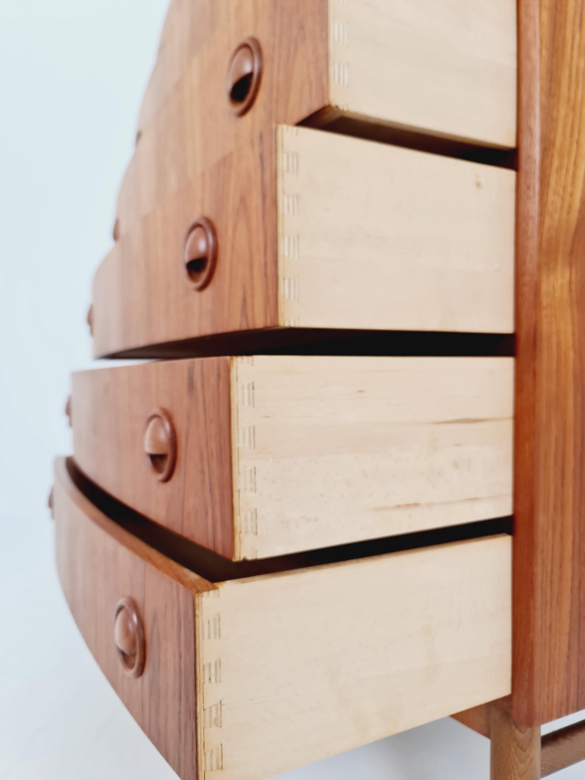 Midcentury danish Curved design chest of drawers tallboy BY Kai Kristiansen ,1960s