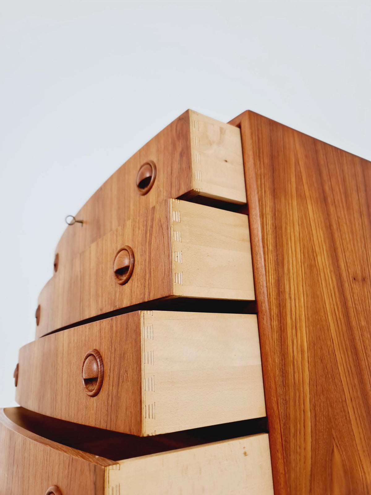 Midcentury danish Curved design chest of drawers tallboy BY Kai Kristiansen ,1960s