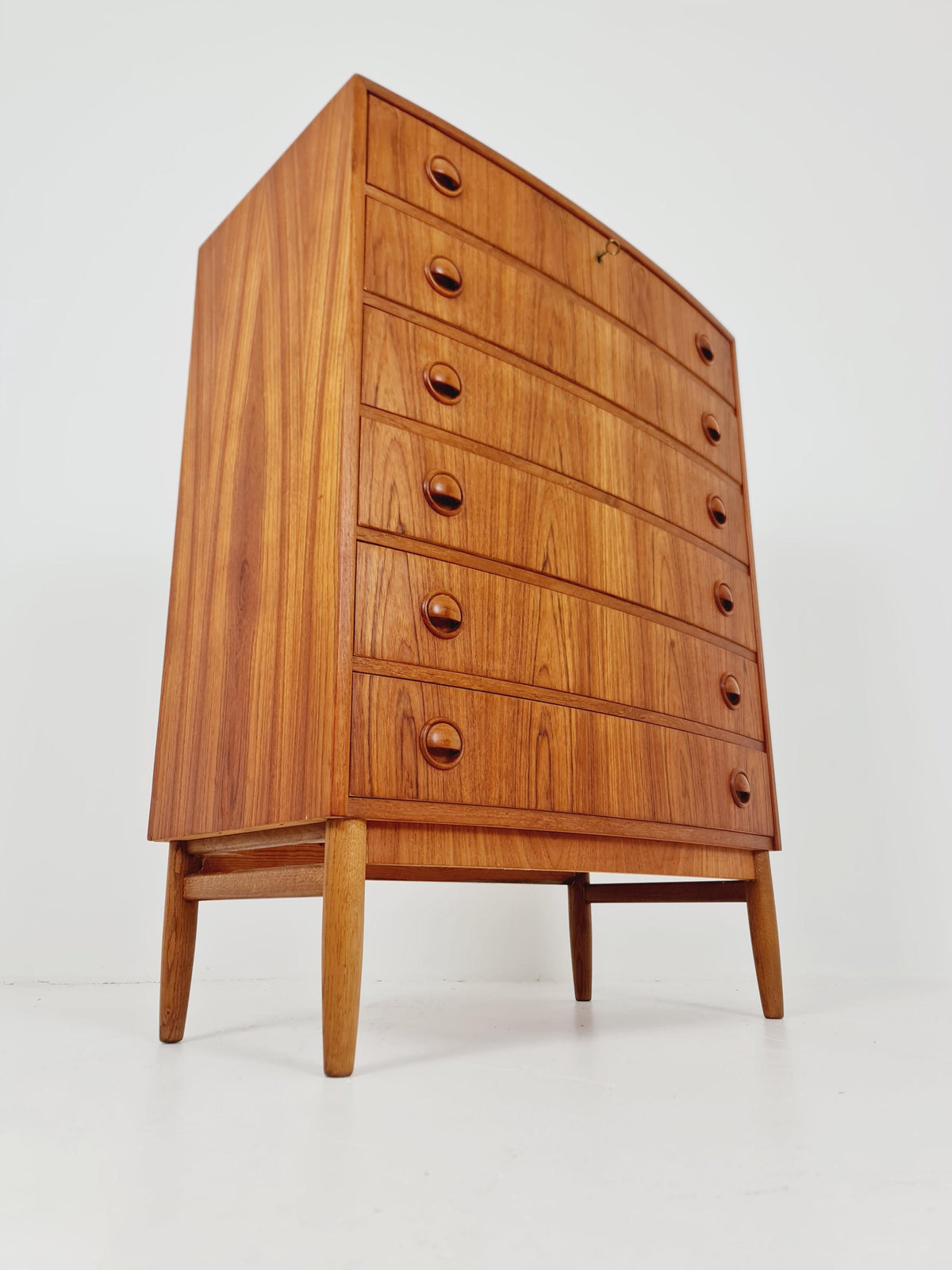 Midcentury danish Curved design chest of drawers tallboy BY Kai Kristiansen ,1960s