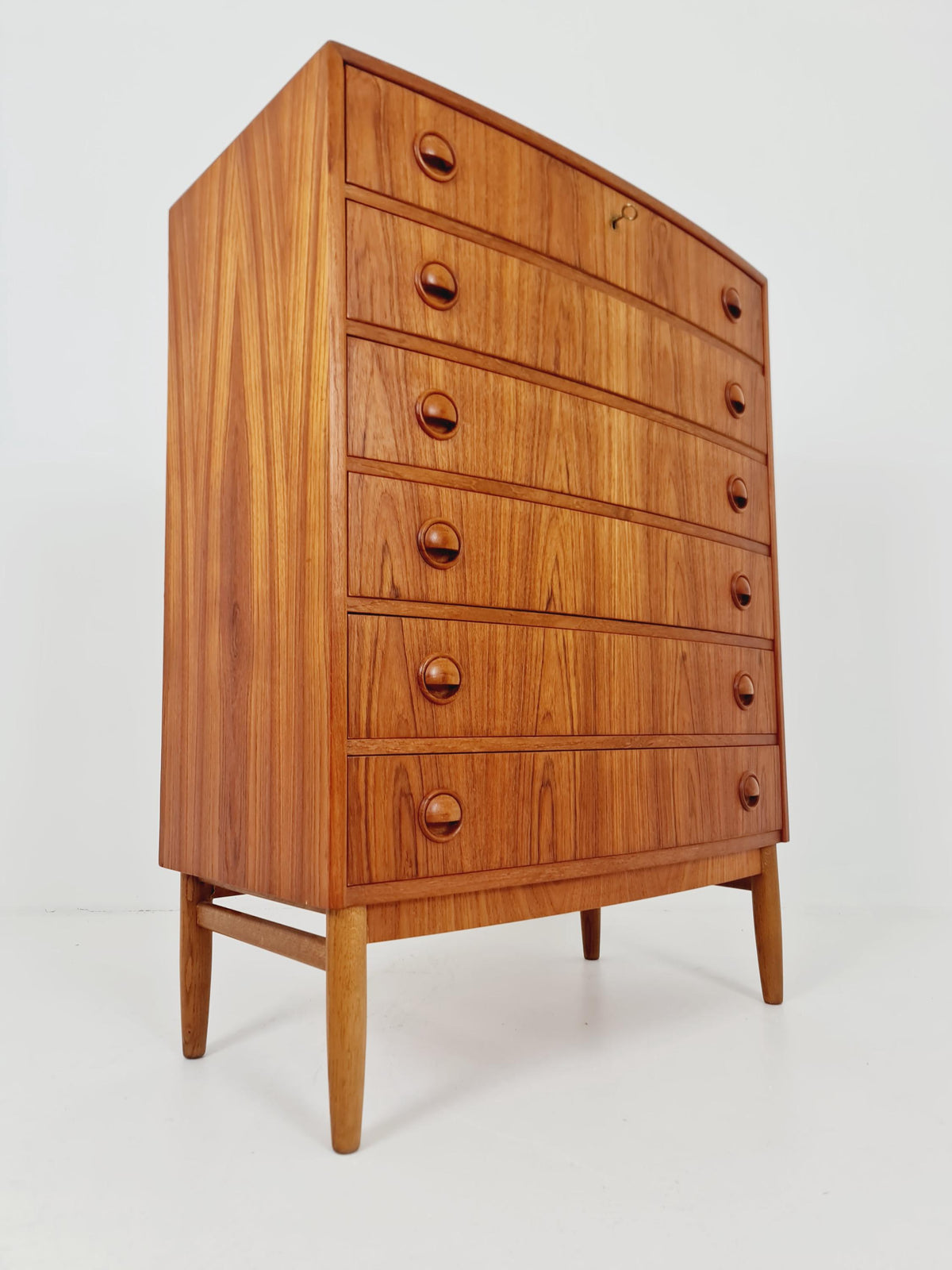 Midcentury danish Curved design chest of drawers tallboy BY Kai Kristiansen ,1960s