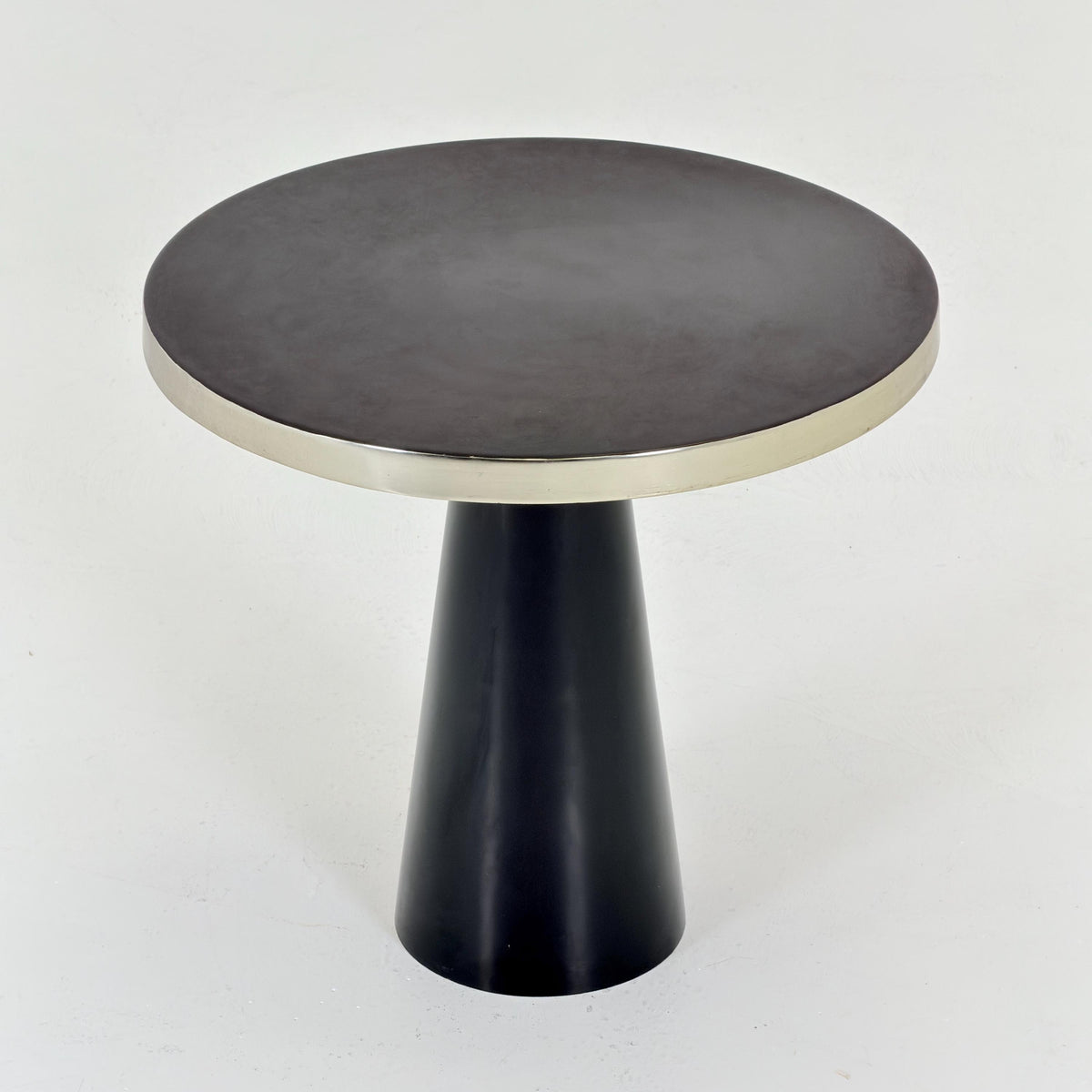 Mid Century Modern Black Metal Side Table, Round Minimalist Blech Table, Italian Design, 2000s