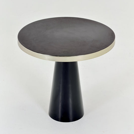 Mid Century Modern Black Metal Side Table, Round Minimalist Blech Table, Italian Design, 2000s