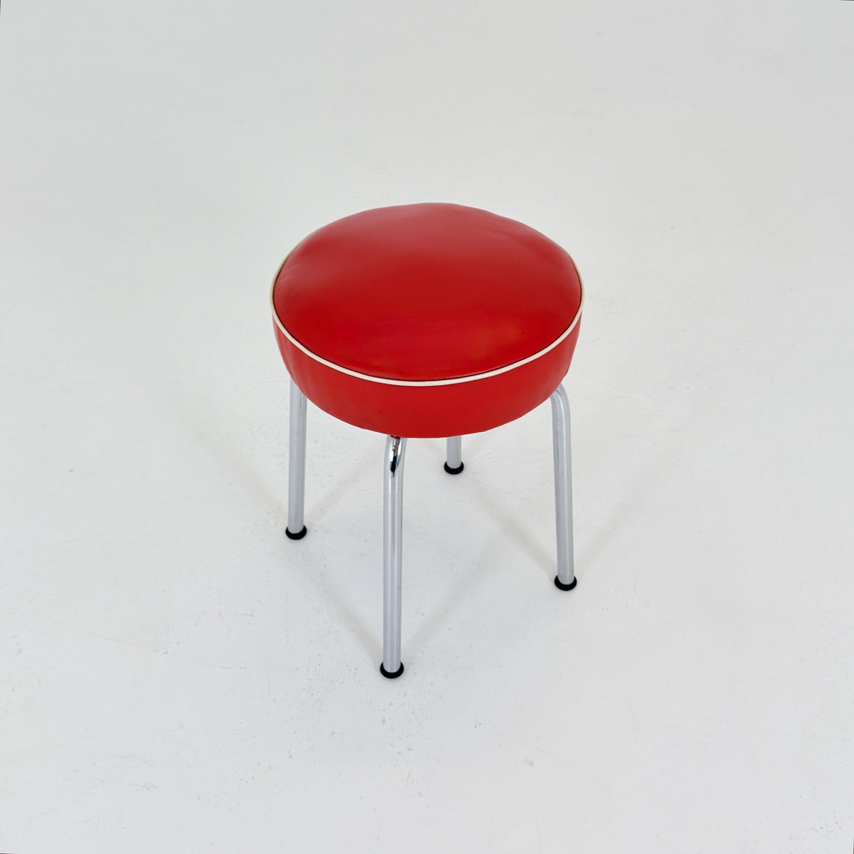 Mid Century Industrial Red Leather Stool by ELCO-WERK AG, Germany, 1980s