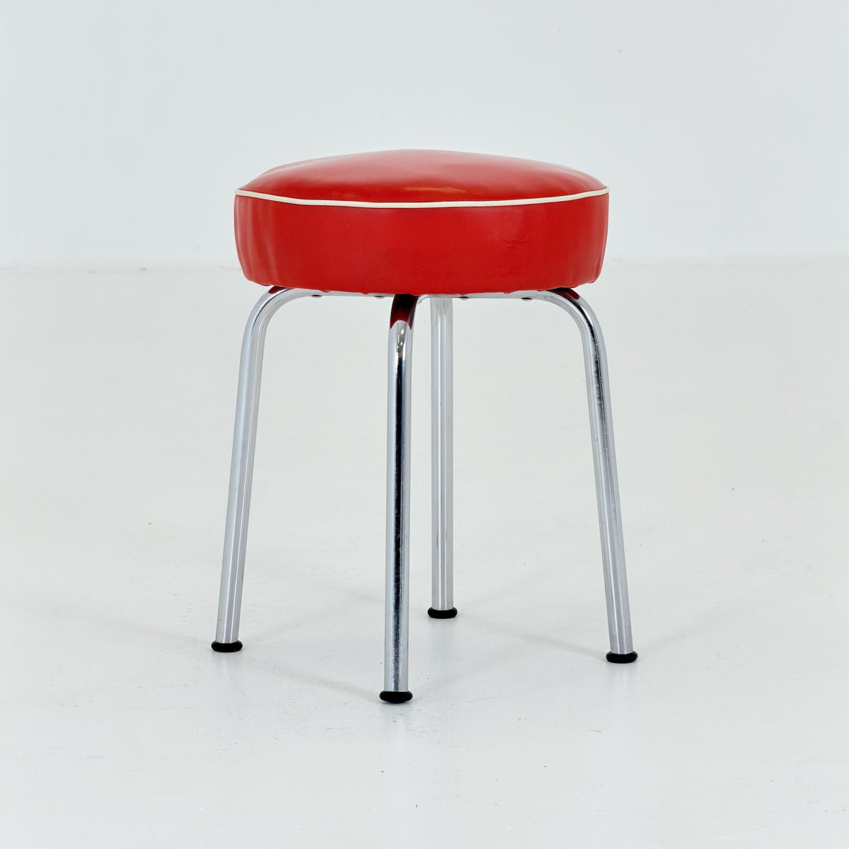 Mid Century Industrial Red Leather Stool by ELCO-WERK AG, Germany, 1980s