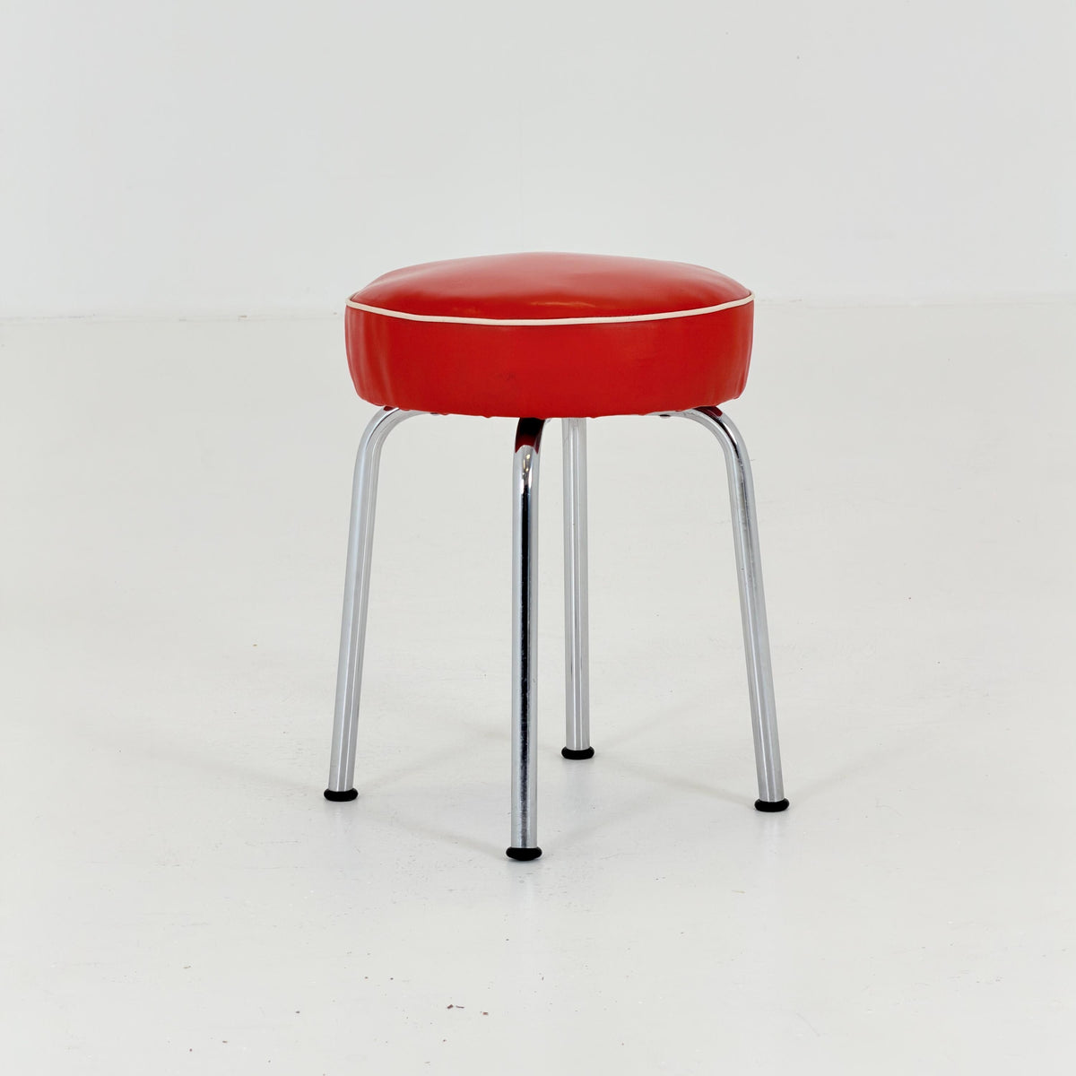 Mid Century Industrial Red Leather Stool by ELCO-WERK AG, Germany, 1980s