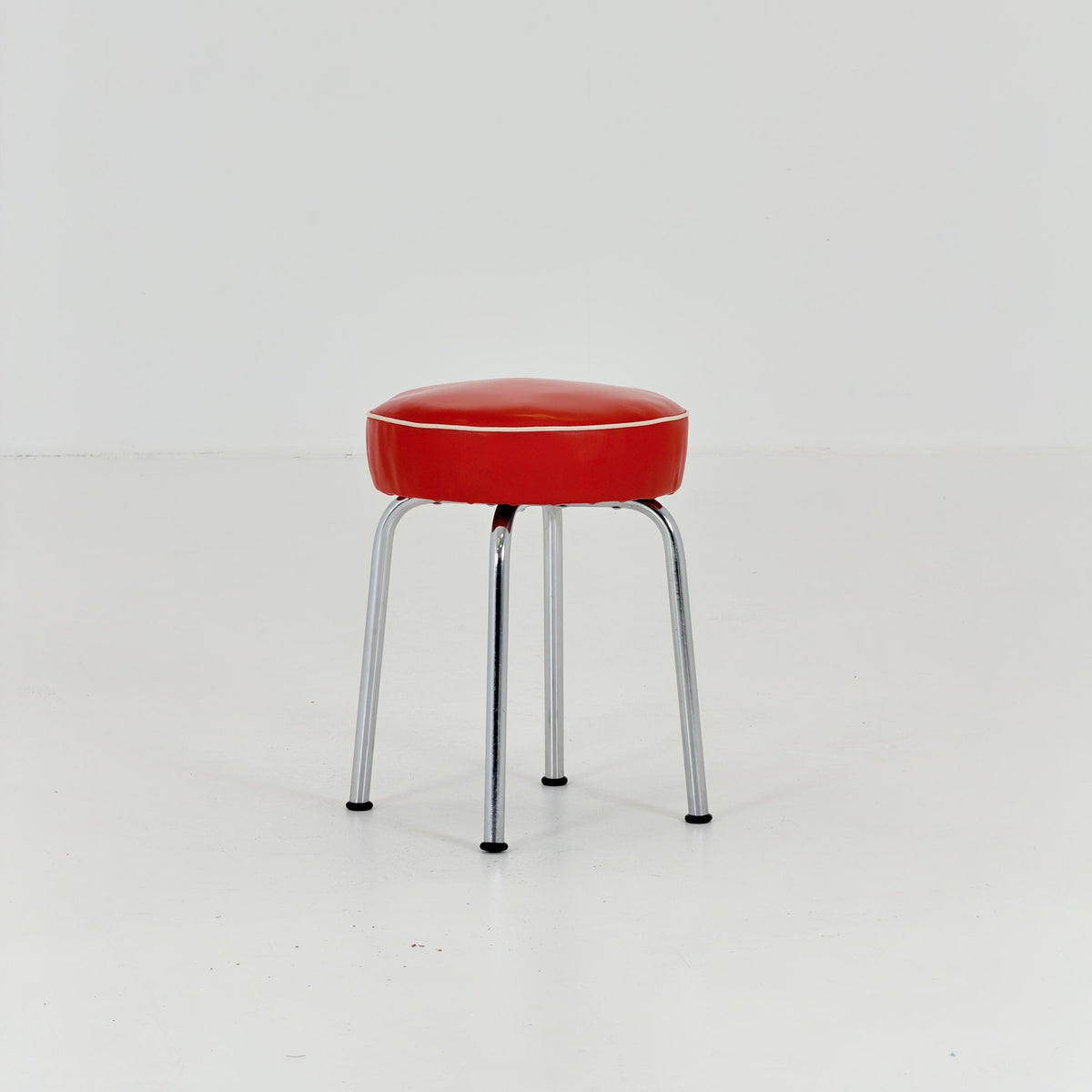 Mid Century Industrial Red Leather Stool by ELCO-WERK AG, Germany, 1980s