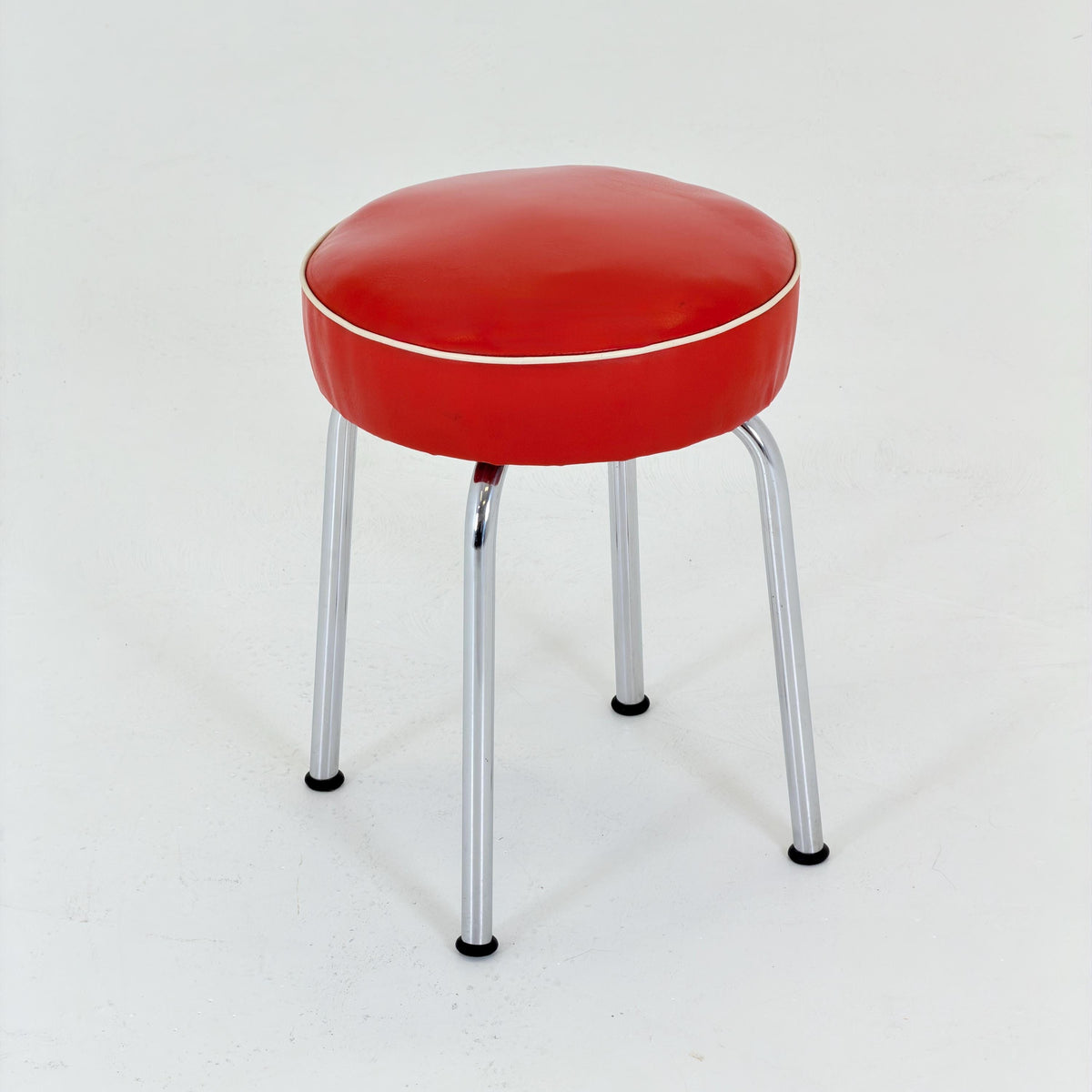 Mid Century Industrial Red Leather Stool by ELCO-WERK AG, Germany, 1980s