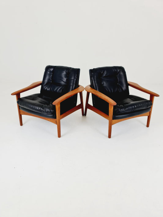 Ultra Rare Mid century easy lounge chairs Denmark 1960s, Set of 2