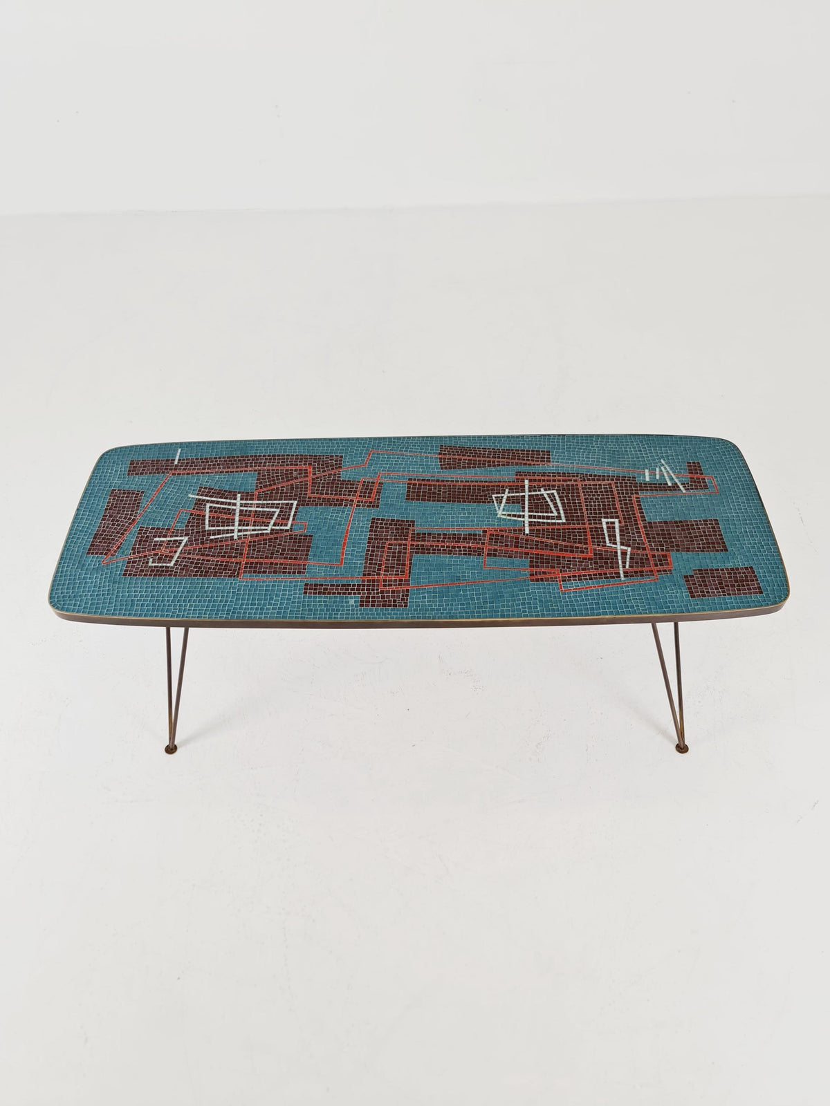 Unique mosaic & solid brass coffee table by Berthold Muller, 1950s