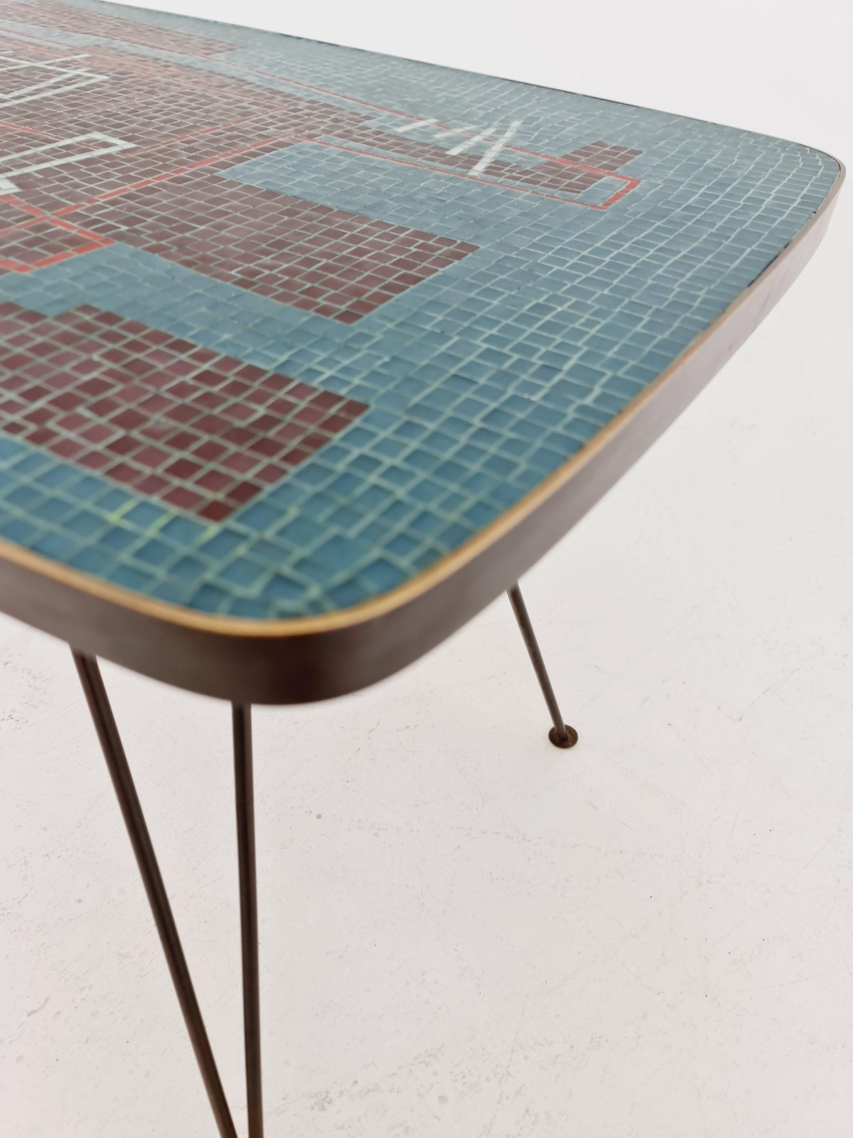 Unique mosaic & solid brass coffee table by Berthold Muller, 1950s