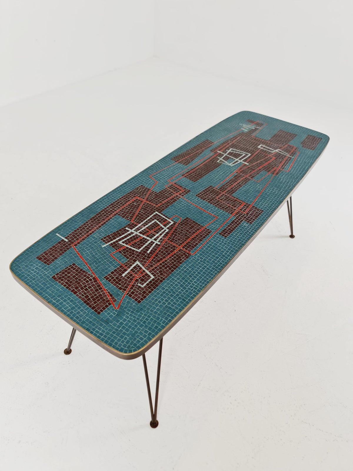 Unique mosaic & solid brass coffee table by Berthold Muller, 1950s