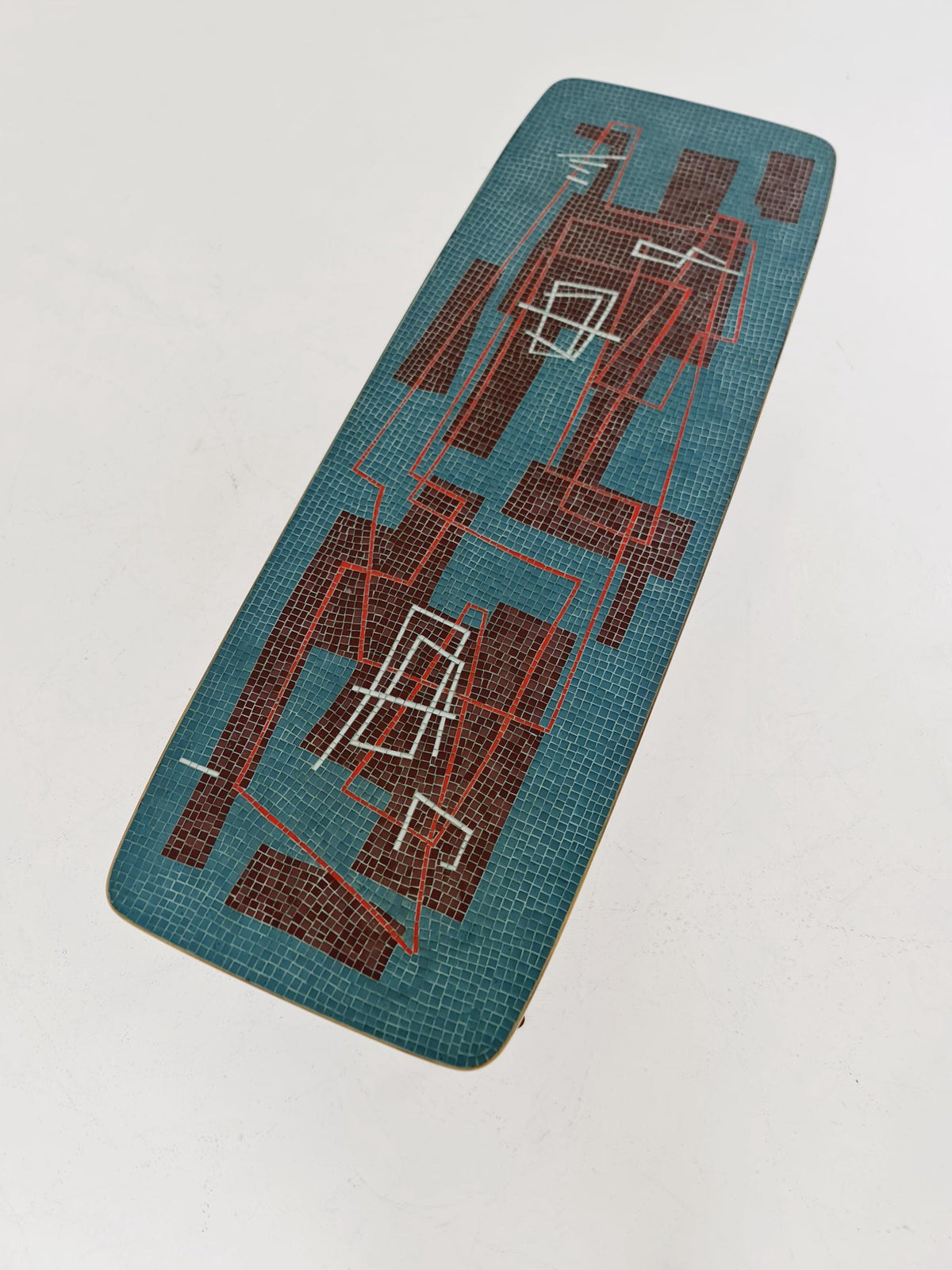 Unique mosaic & solid brass coffee table by Berthold Muller, 1950s