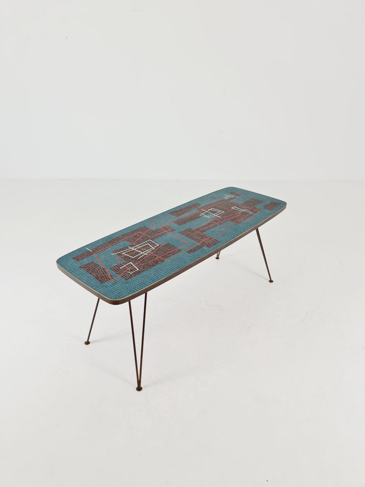 Unique mosaic & solid brass coffee table by Berthold Muller, 1950s