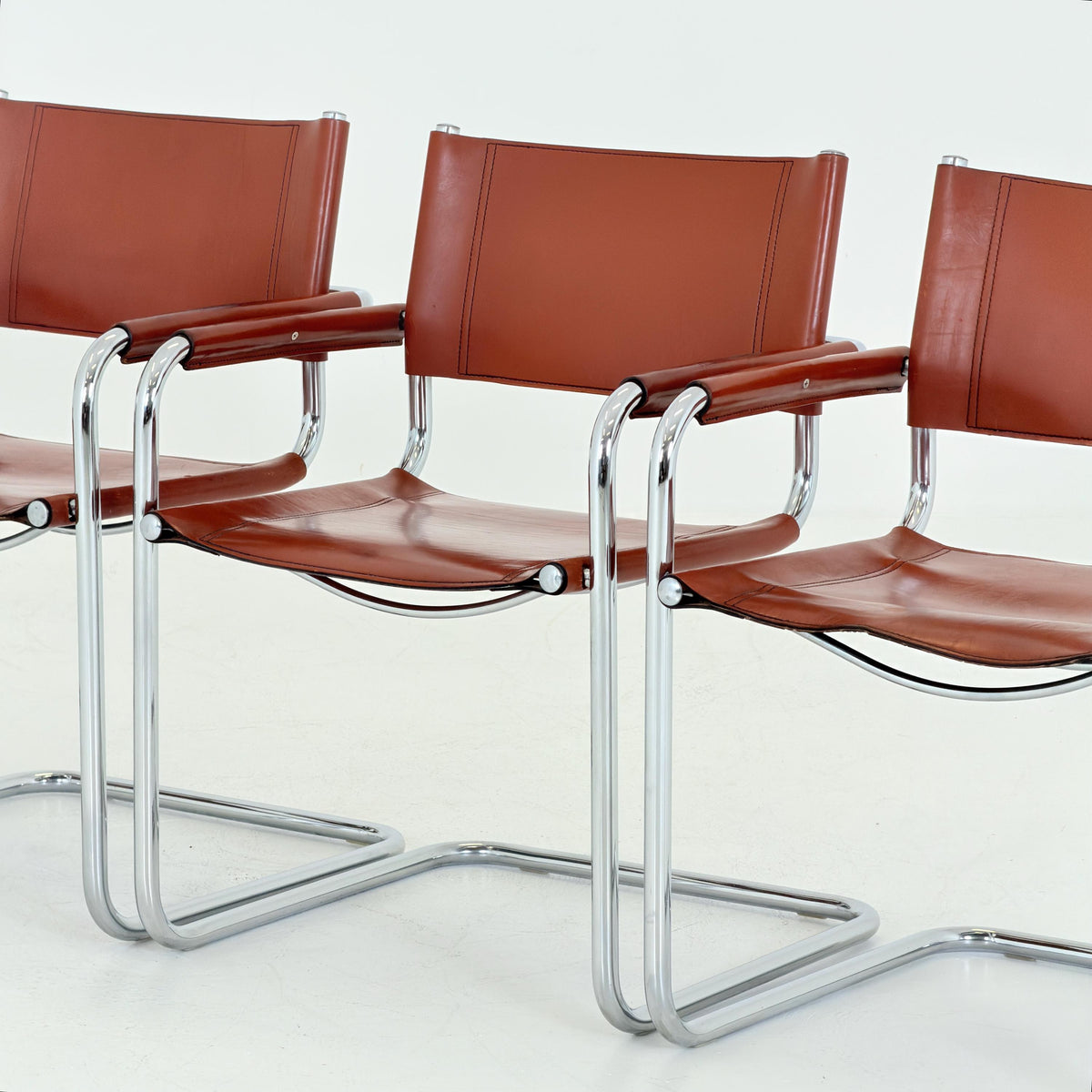 set of 4 Mid century Bauhaus Leather b34 armchairs by Mart Stam & Marcel Breuer for Fasem, Italy 1980s