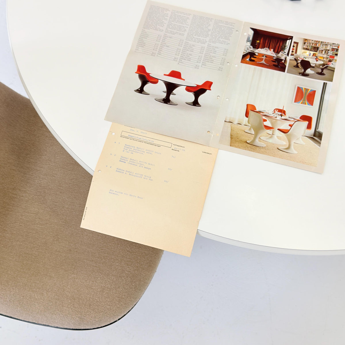 Rare Orbit Dining Set by Farner & Grunder for Herman Miller, 6 Fiberglass Chairs and Round Tulip Table 1970s Germany